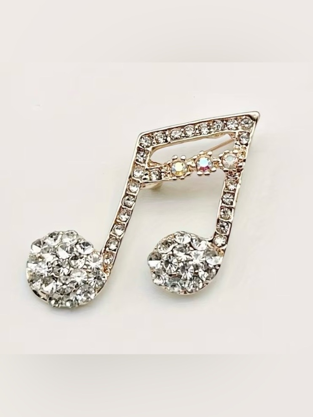 Crystal Music Note Brooch - Clear Rhinestone